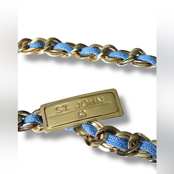 Rare Vintage St. John Chain Belt | Sky Blue Knit Gold Statement Designer - Picture 3 of 5